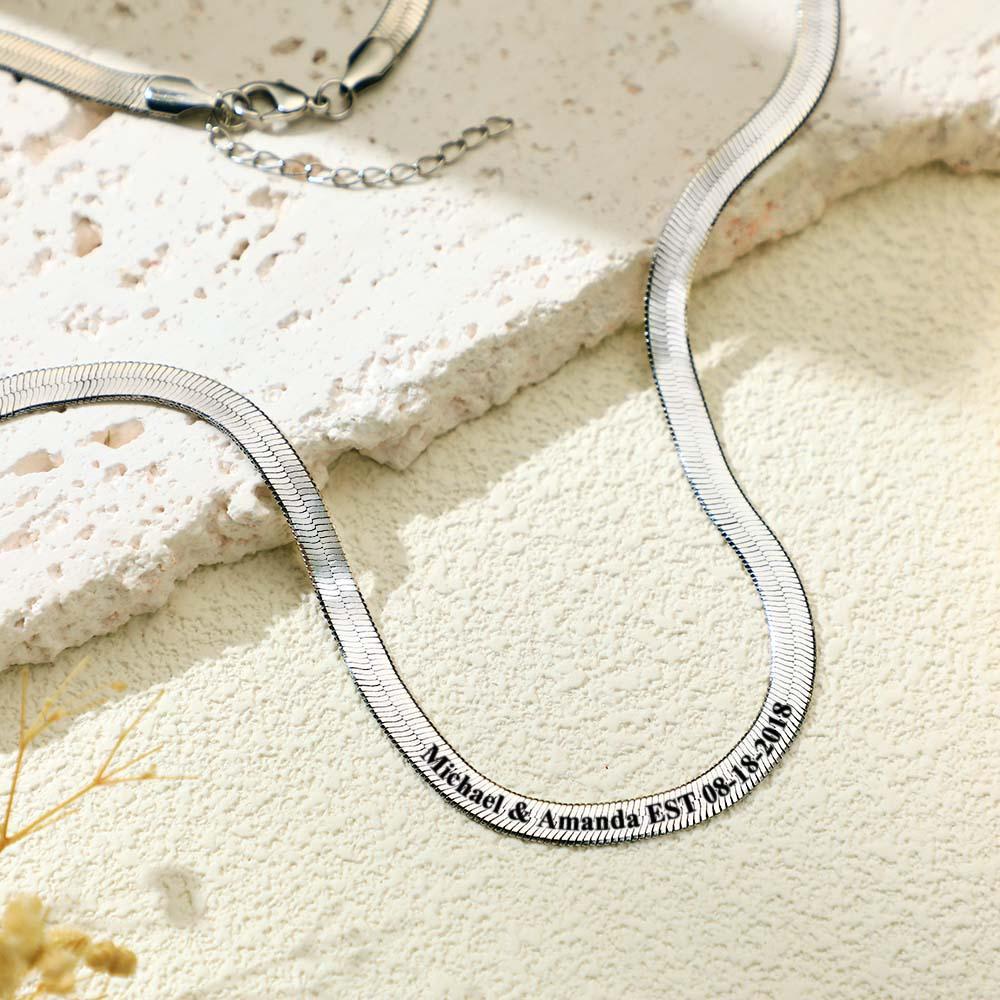 Personalized Engravable Herringbone Chain Necklace Custom Necklace with Personalized Text Gift for Her - soufeelmy
