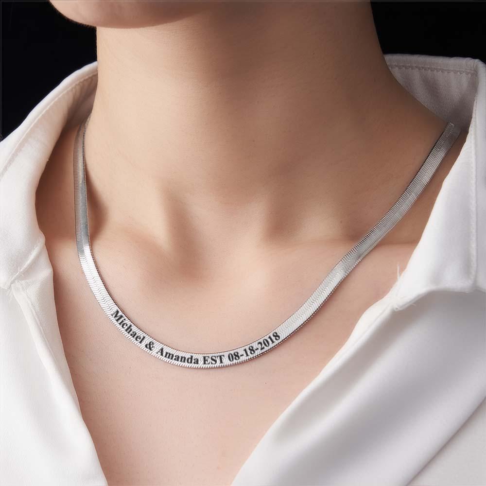 Personalized Engravable Herringbone Chain Necklace Custom Necklace with Personalized Text Gift for Her - soufeelmy