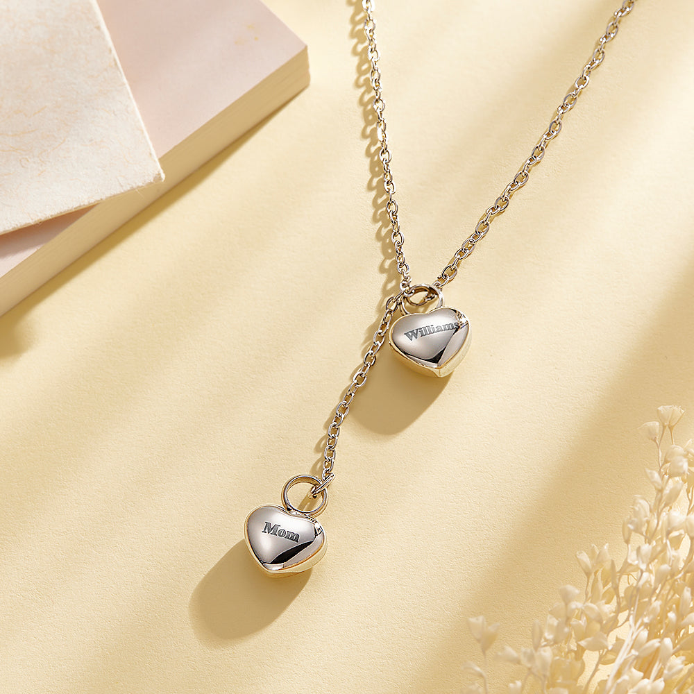 Personalized Double Heart Ashes Urn Pendant Necklace with Name Jewelry Keepsake Memorial Gift for Her - soufeelmy