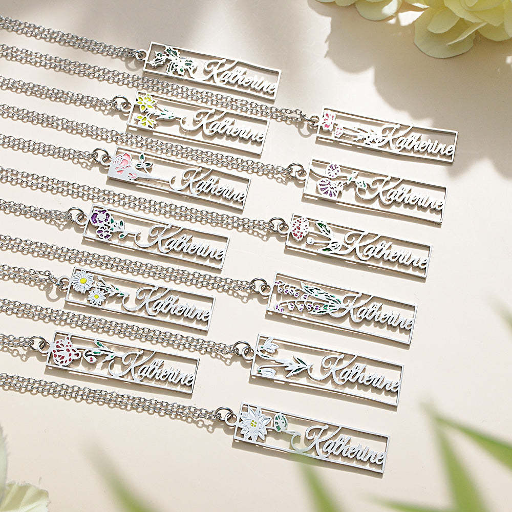 Personalized Birth Flower Name Necklace Bride Bridesmaid Gift for Women - soufeelmy