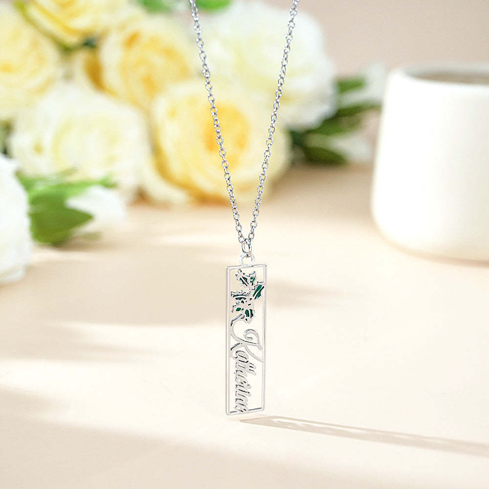 Personalized Birth Flower Name Necklace Bride Bridesmaid Gift for Women - soufeelmy