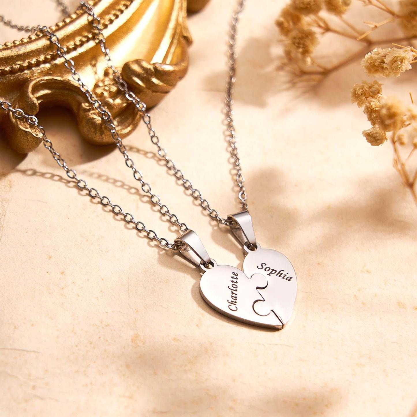 Personalized Friend Group Necklaces, Custom Name Engraved Puzzle Piece, Best Friend Gift - soufeelmy
