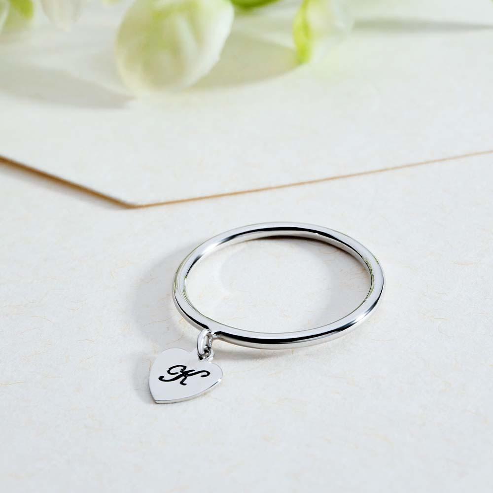 Dangle Initial Heart Ring Dainty Name Ring Gift for Her Personalized Jewelry Christmas Gift - soufeelmy