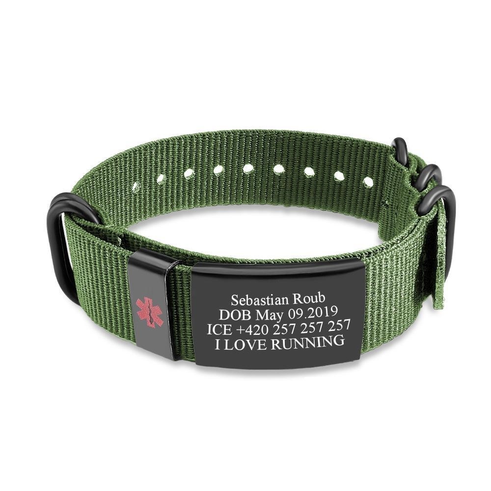 Personalized Medical Alert Bracelet Emergency Medical ID Nylon Wristband Bracelet For Men Women