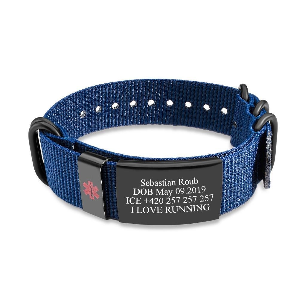 Personalized Medical Alert Bracelet Emergency Medical ID Nylon Wristband Bracelet For Men Women