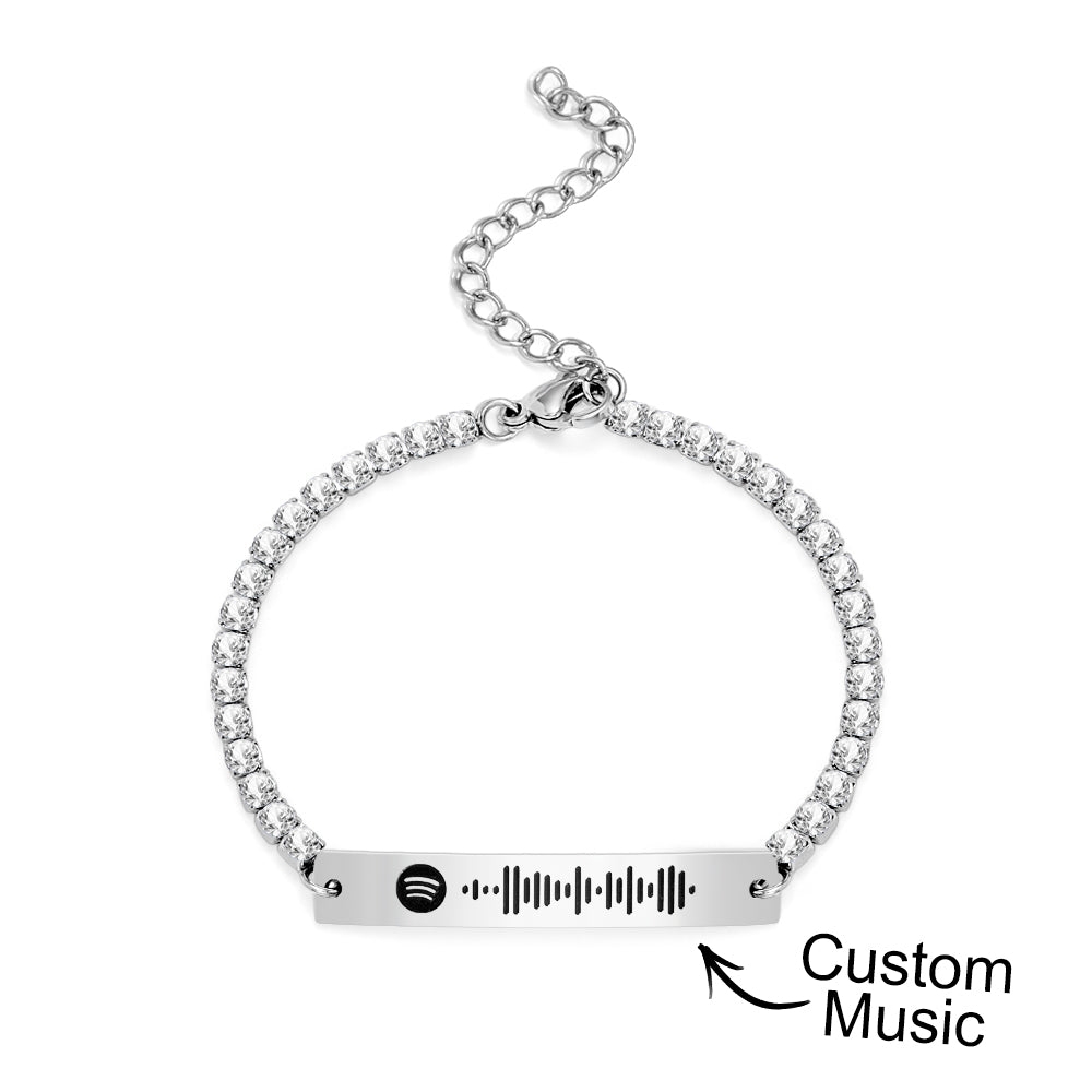 Custom Scannable Spotify Code Tennis Bracelet Unique Engraved Bar All Diamonds Bracelet Gift For Her - soufeelmy