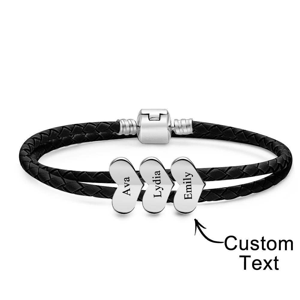 Engravable Leather Bracelet Custom Number Of Optional Heart Accessories Jewelry Gifts For Her - soufeelmy