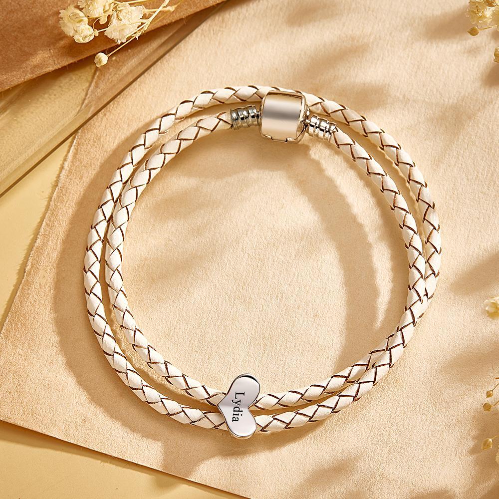 Engravable Leather Bracelet Custom Number Of Optional Heart Accessories Jewelry Gifts For Her - soufeelmy