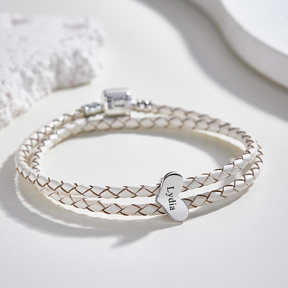 Engravable Leather Bracelet Custom Number Of Optional Heart Accessories Jewelry Gifts For Her - soufeelmy