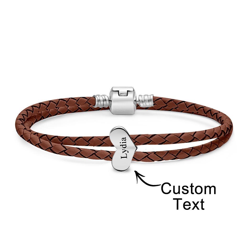 Engravable Leather Bracelet Custom Number Of Optional Heart Accessories Jewelry Gifts For Her - soufeelmy