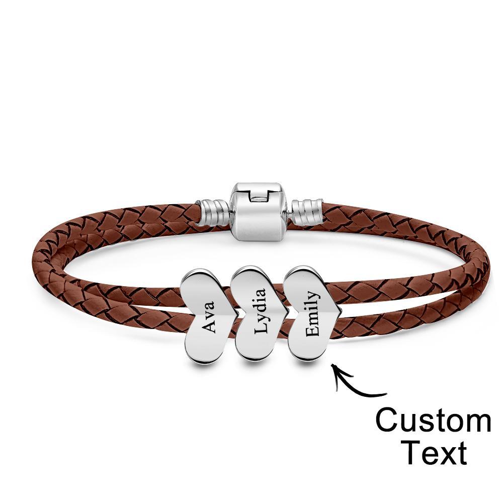 Engravable Leather Bracelet Custom Number Of Optional Heart Accessories Jewelry Gifts For Her - soufeelmy