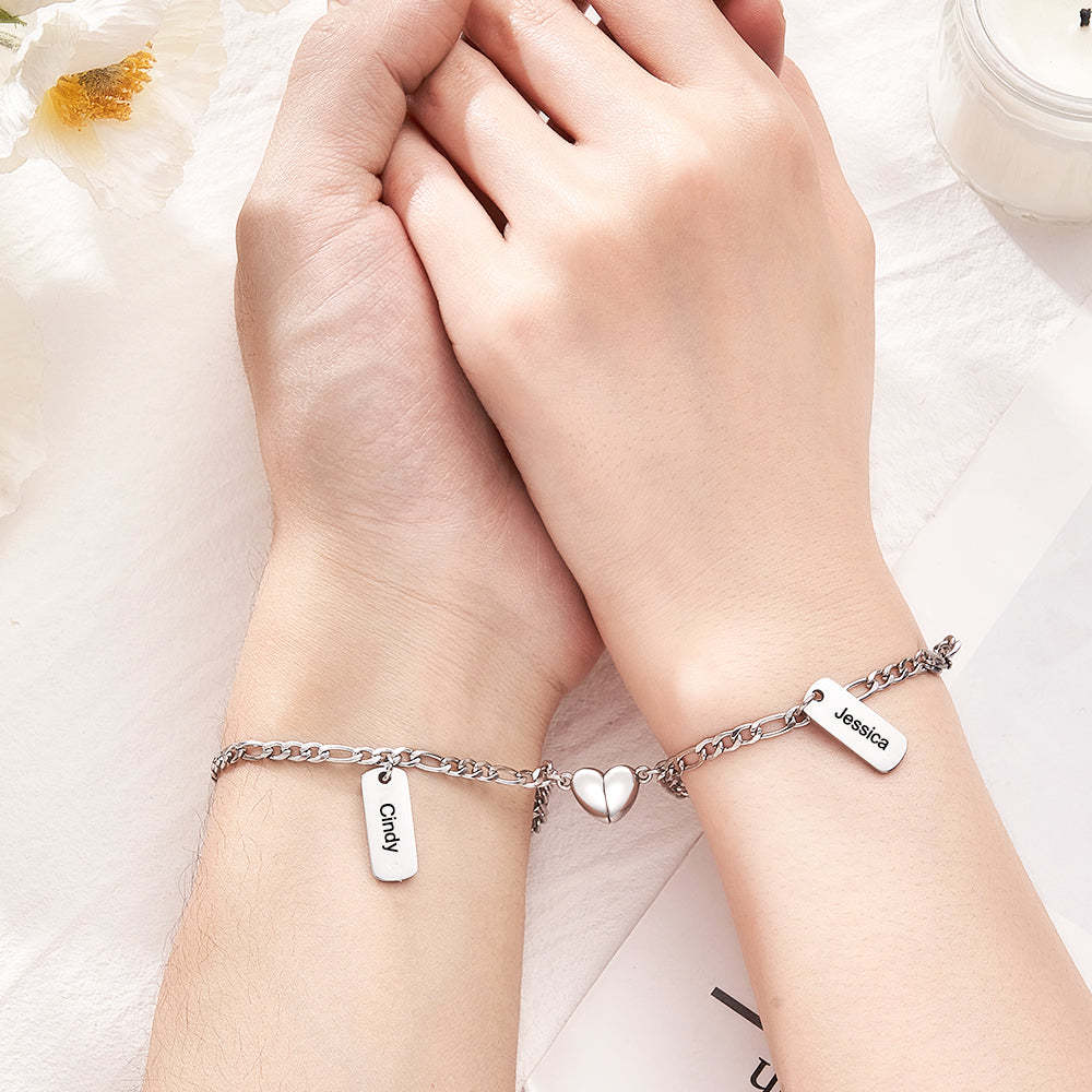 Custom Engraved Bracelet Magnetic Heart Simple Chain Couple Gift - soufeelmy