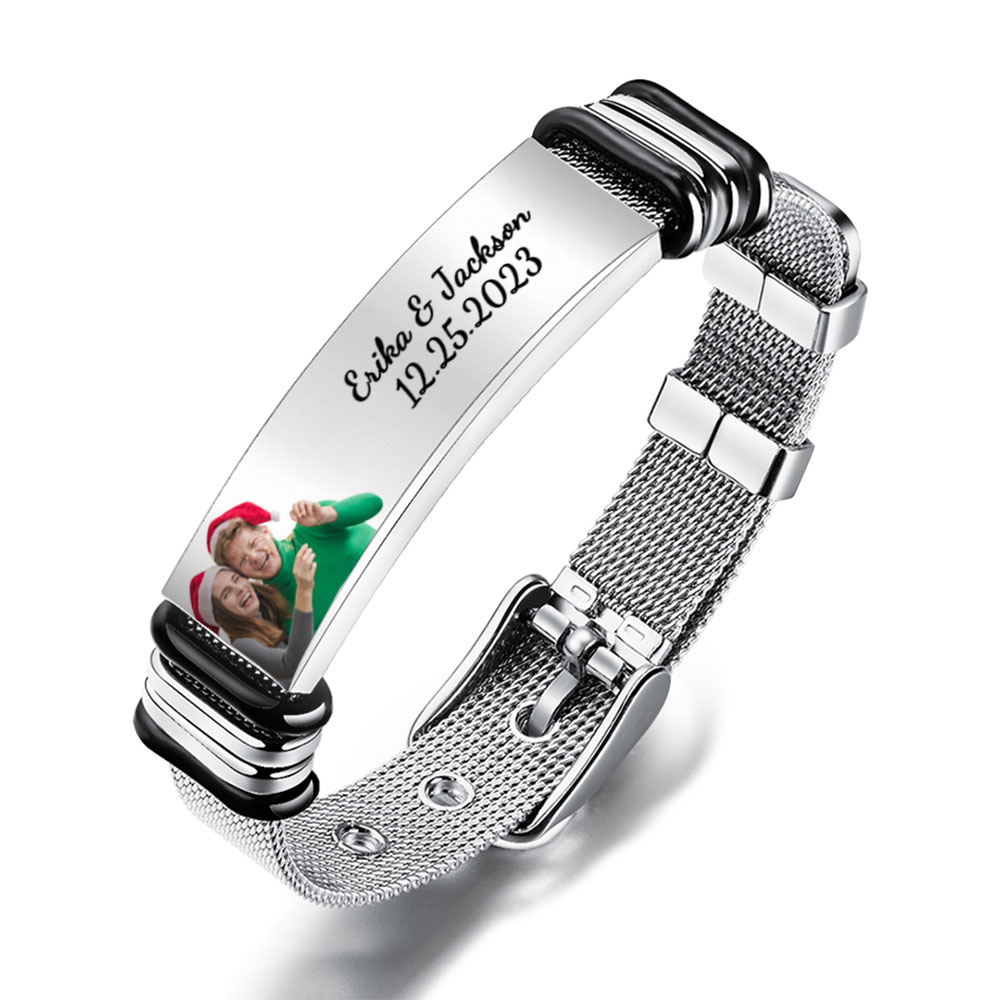 Custom Men's Stainless Steel Bracelet Christmas Gift For Personalizing Your Special Date Christmas Gift - soufeelmy