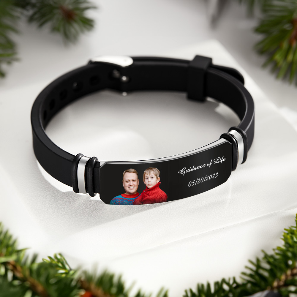 Custom Men's Photo Engraved Black Bracelet For Him Personalized Bracelet For Men Perfect Gift For Christmas Day - soufeelmy