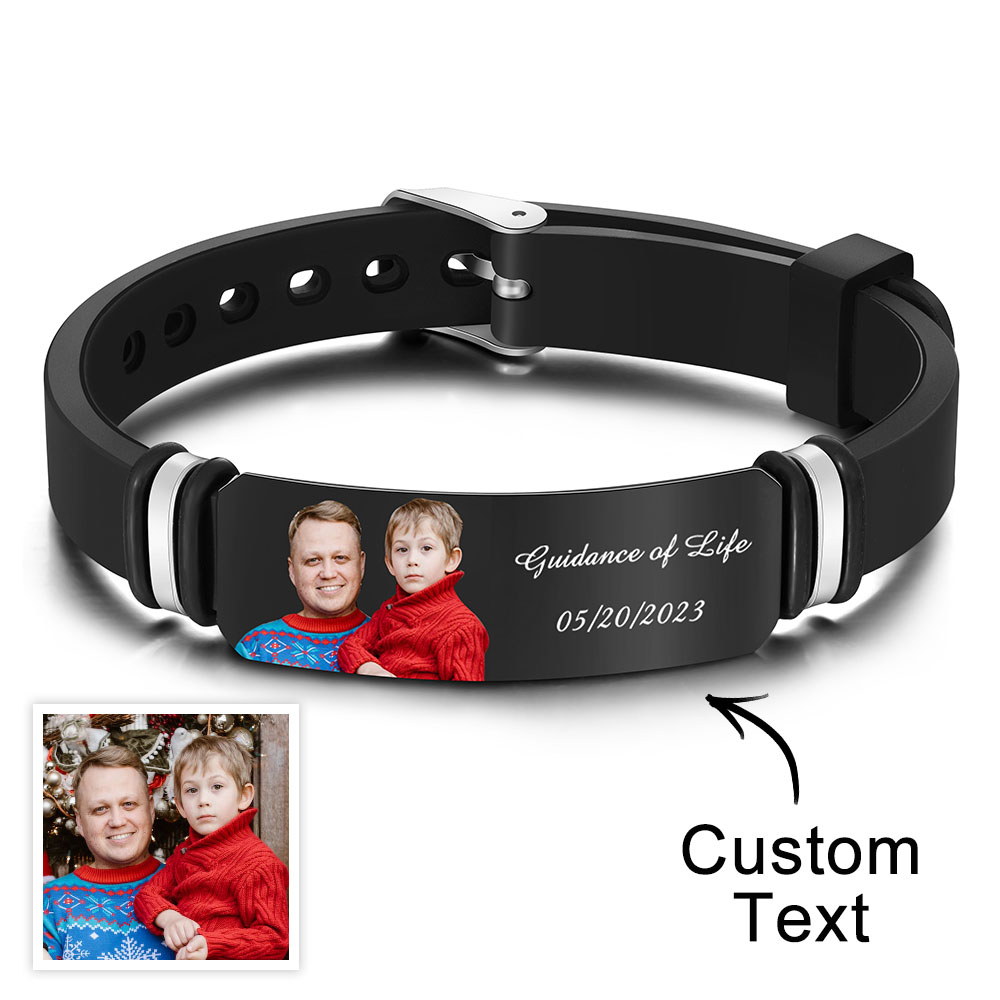 Custom Men's Photo Engraved Black Bracelet For Him Personalized Bracelet For Men Perfect Gift For Christmas Day - soufeelmy
