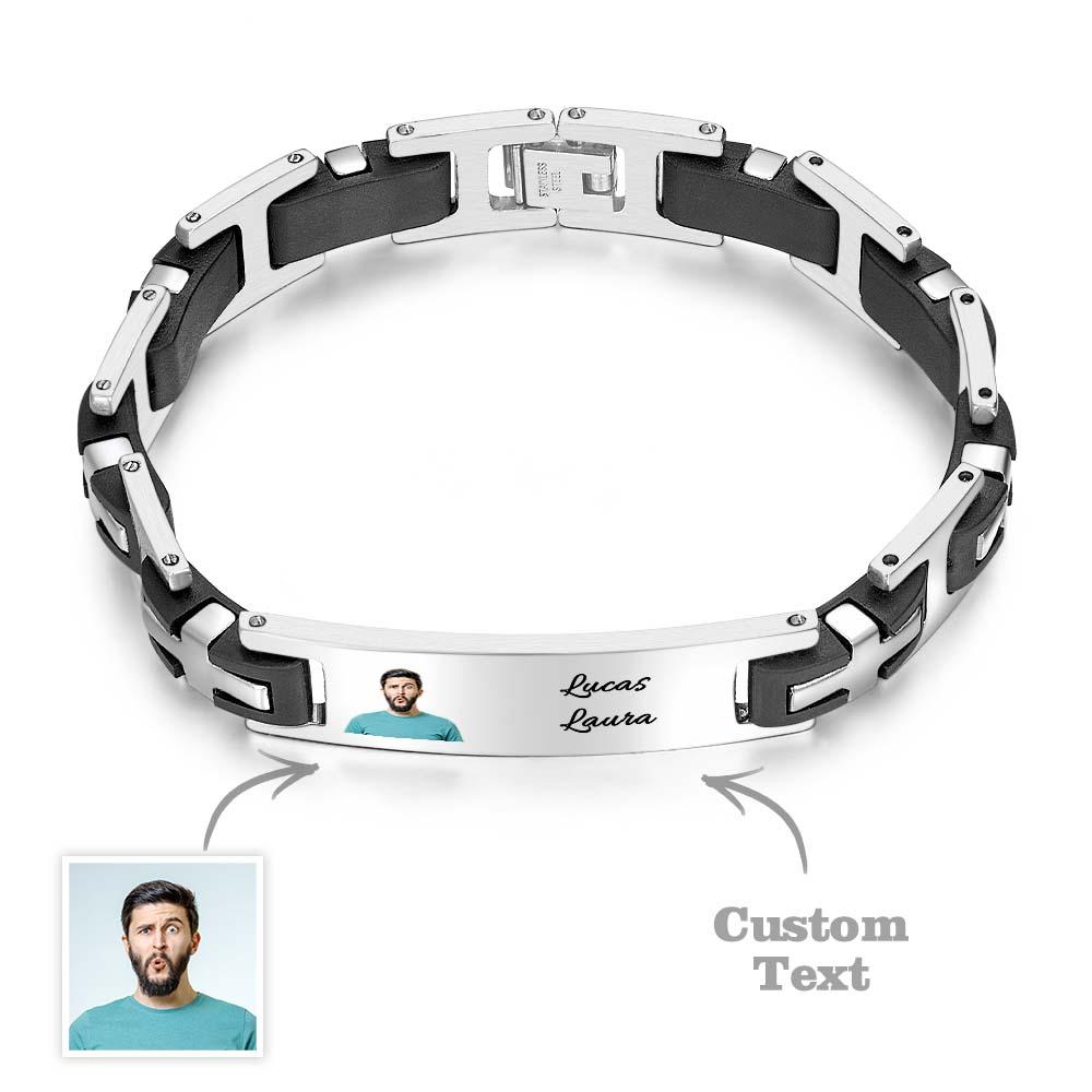 Engraved Name Bangle Jewelry Custom Photo Bangle Bracelet Stainless Steel Mens Bracelet Gift For PaPa Fathers Day Gift - soufeelmy