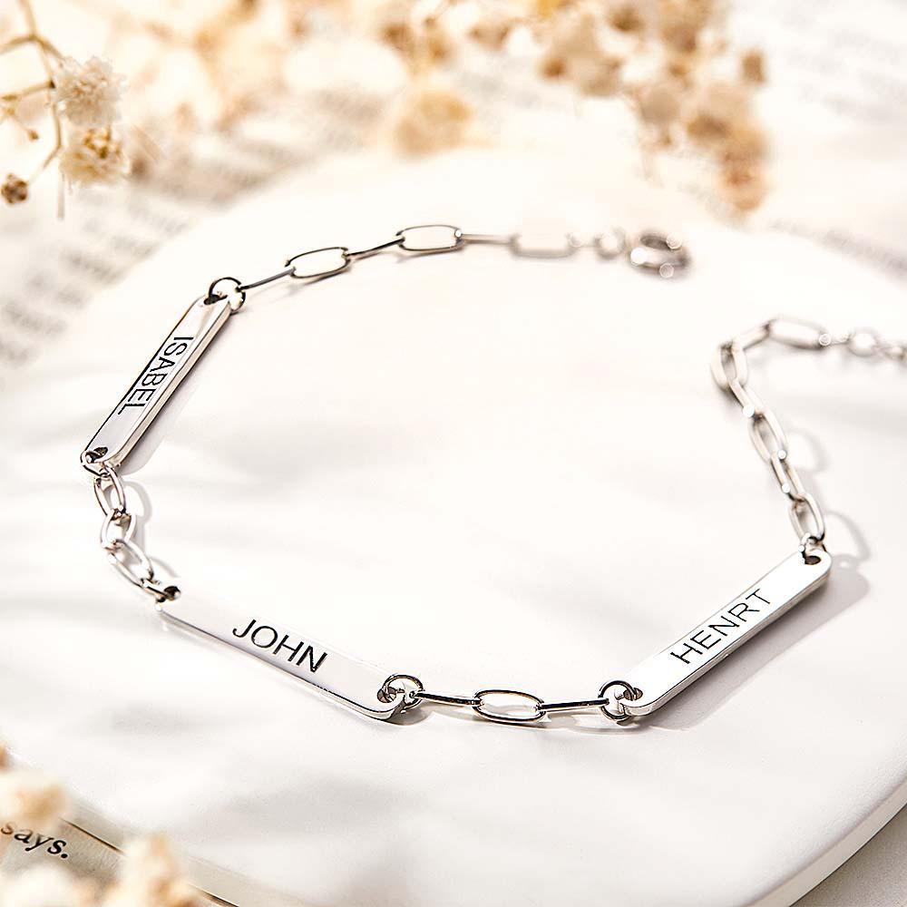 Custom Mini Name Bar Bracelet Minimalist Engraved Charm Bracelet with a Dainty Paperclip Chain New Mom Gift - soufeelmy