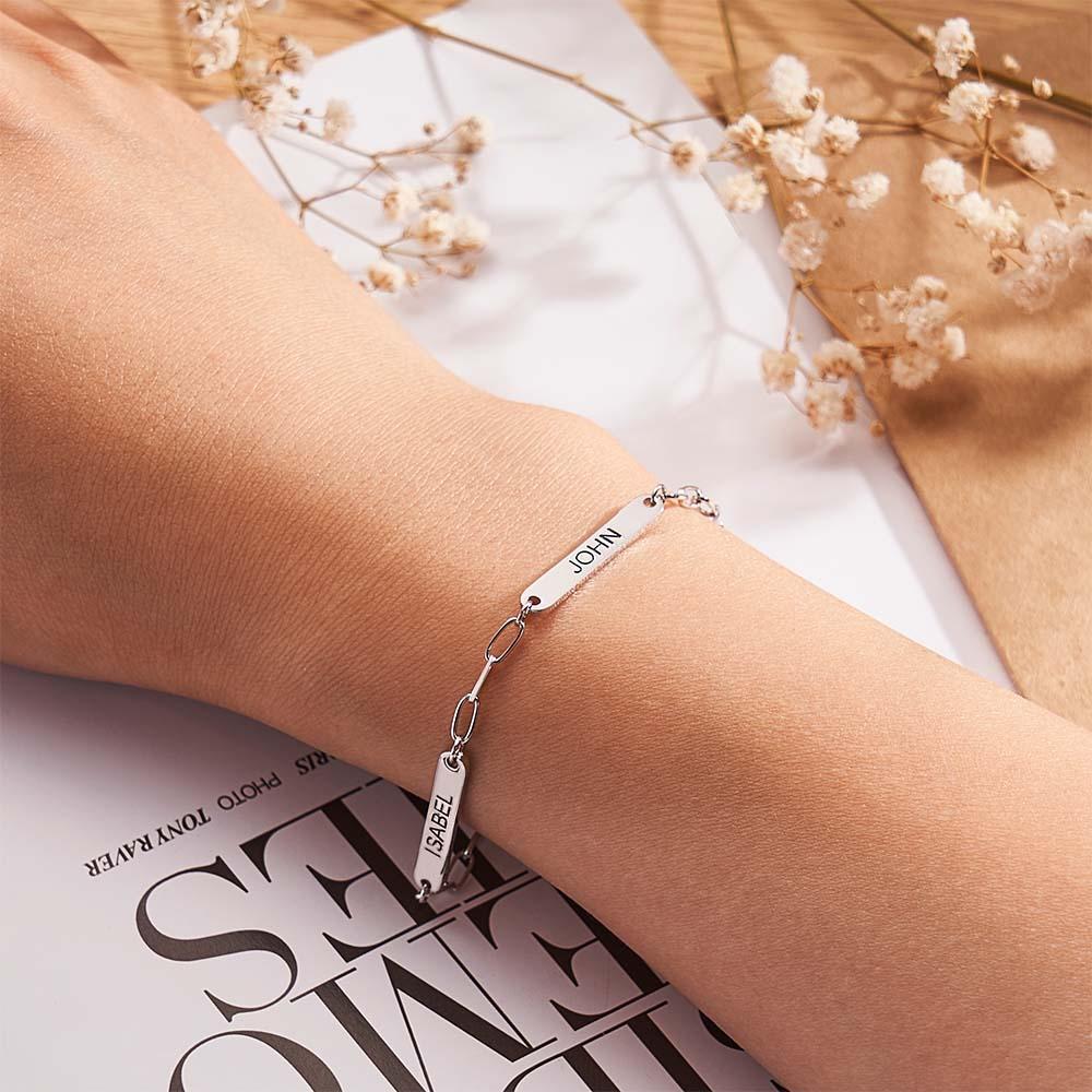 Custom Mini Name Bar Bracelet Minimalist Engraved Charm Bracelet with a Dainty Paperclip Chain New Mom Gift - soufeelmy
