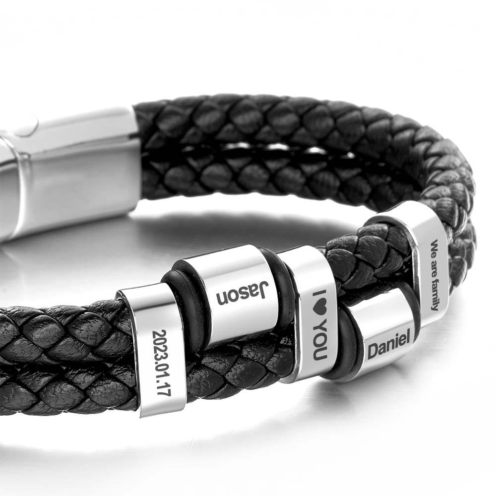 Punk Style Design Stainless Steel Leather Bracelet Men Steel Magnetic Buckle Birthday Gift Men Bracelet - soufeelmy