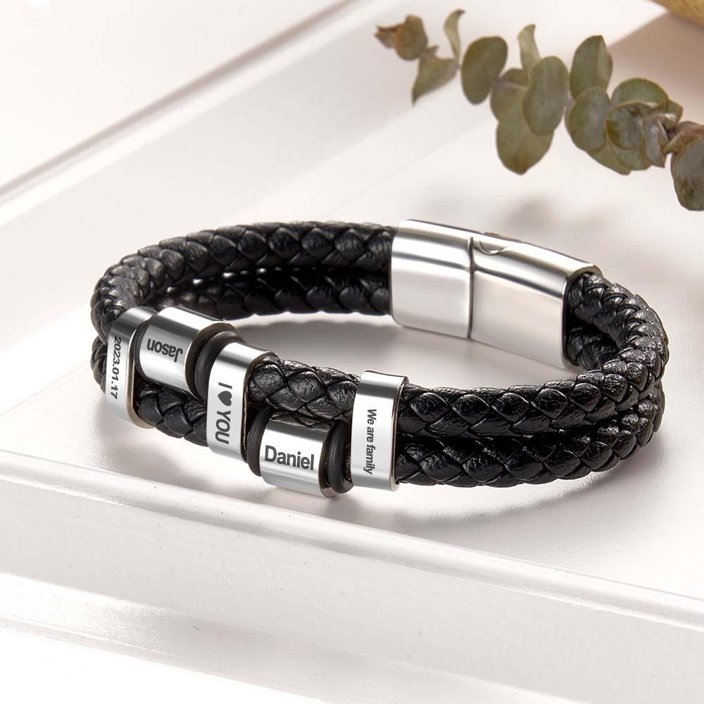 Punk Style Design Stainless Steel Leather Bracelet Men Steel Magnetic Buckle Birthday Gift Men Bracelet - soufeelmy