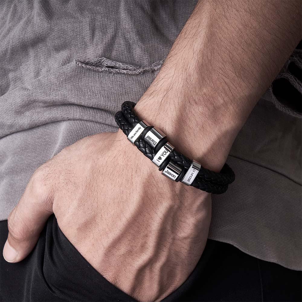 Punk Style Design Stainless Steel Leather Bracelet Men Steel Magnetic Buckle Birthday Gift Men Bracelet - soufeelmy