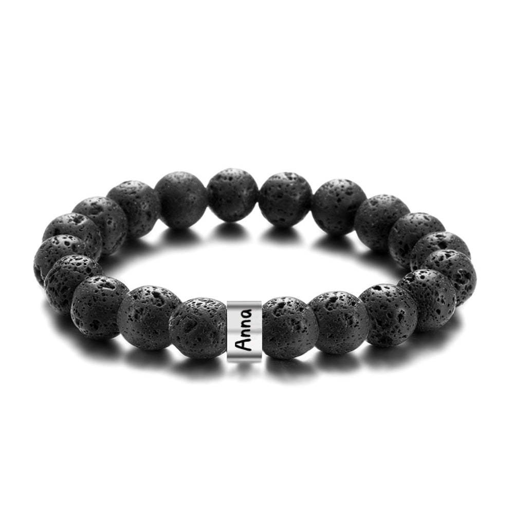 Personalized Name Black Lava Stone Bead Bracelet Gift for Men Husband Father Grandfather - soufeelmy