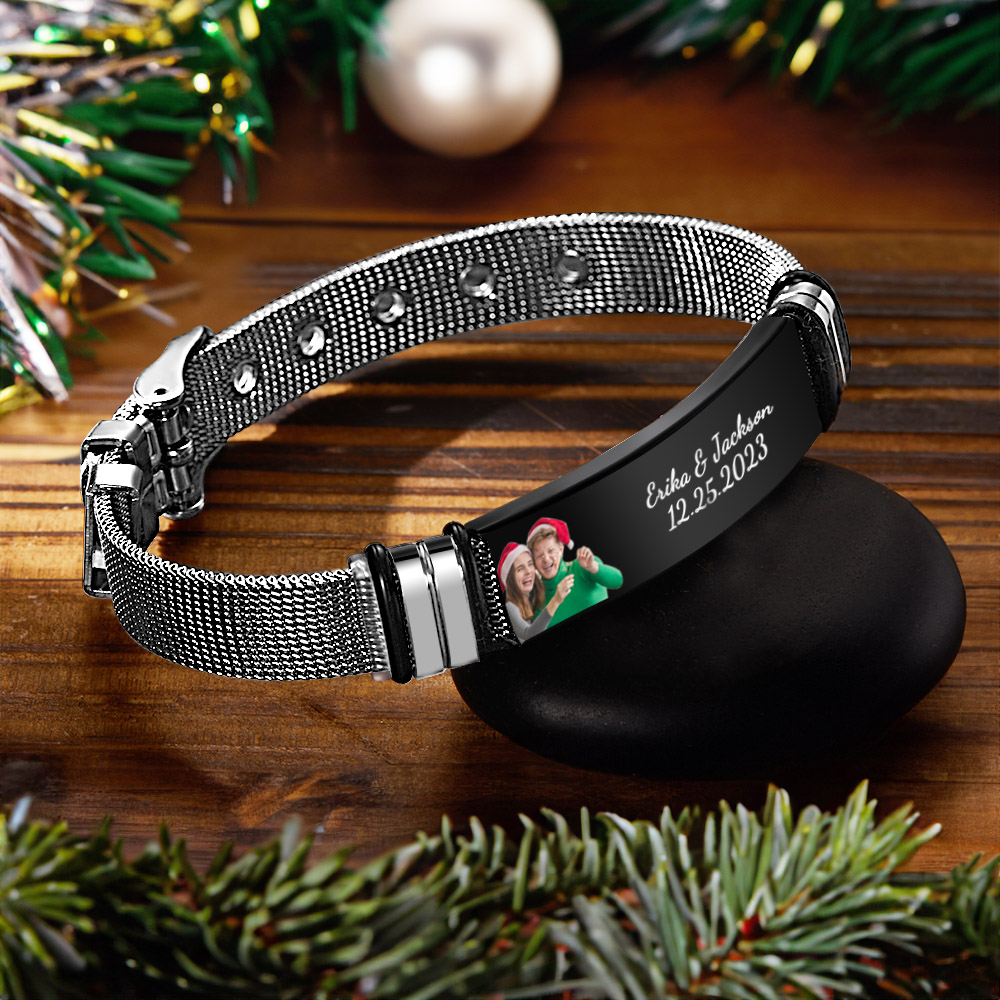 Custom Photo Bracelet Engraved Stainless Steel Men Bracelet Gift For Christmas Gifts - soufeelmy