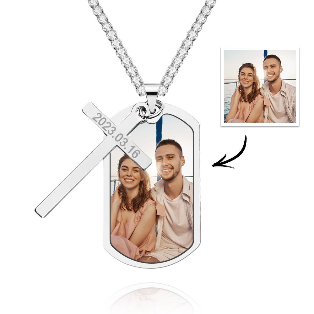 Personalized Necklace for Men Custom Photo and Engraving Tennis Chain Necklace - soufeelmy