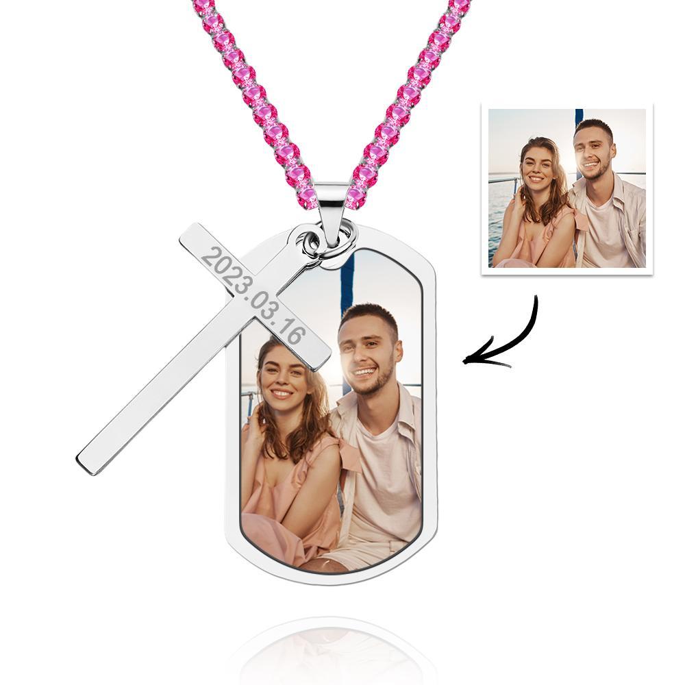 Personalized Necklace for Men Custom Photo and Engraving Tennis Chain Necklace - soufeelmy