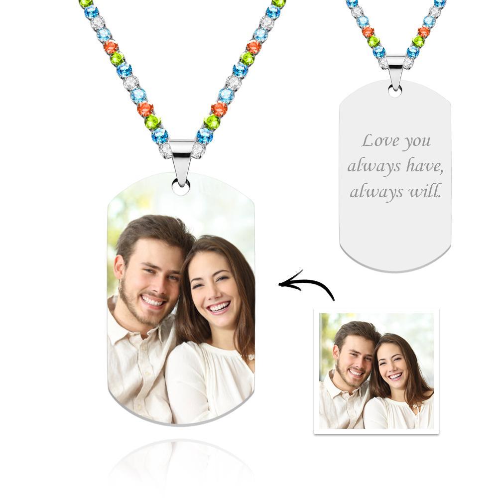 Men's Photo Tag Necklace With Engraving Tennis Chain Gifts For Him - soufeelmy