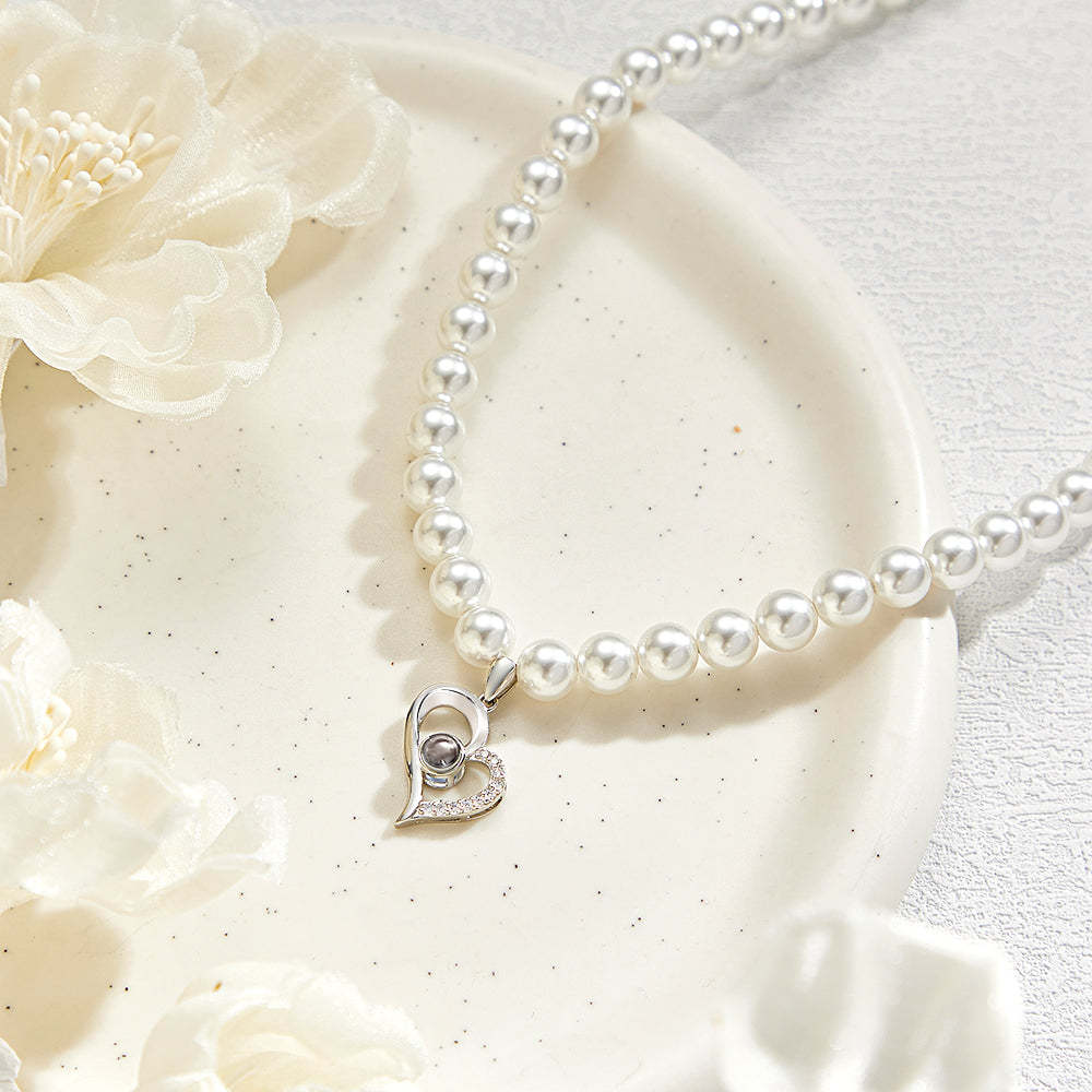 Custom Projection Necklace Diamond Heart Pearl Gift for Her - soufeelmy