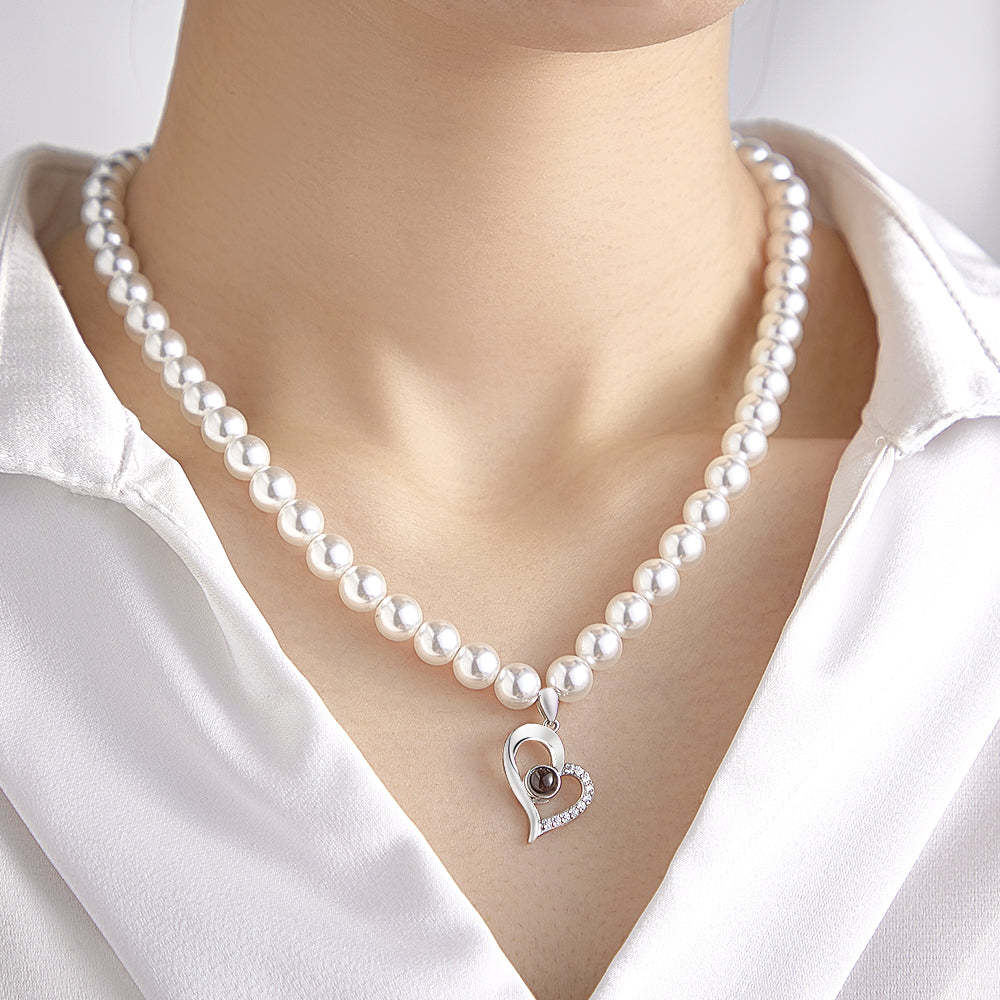 Custom Projection Necklace Diamond Heart Pearl Gift for Her - soufeelmy