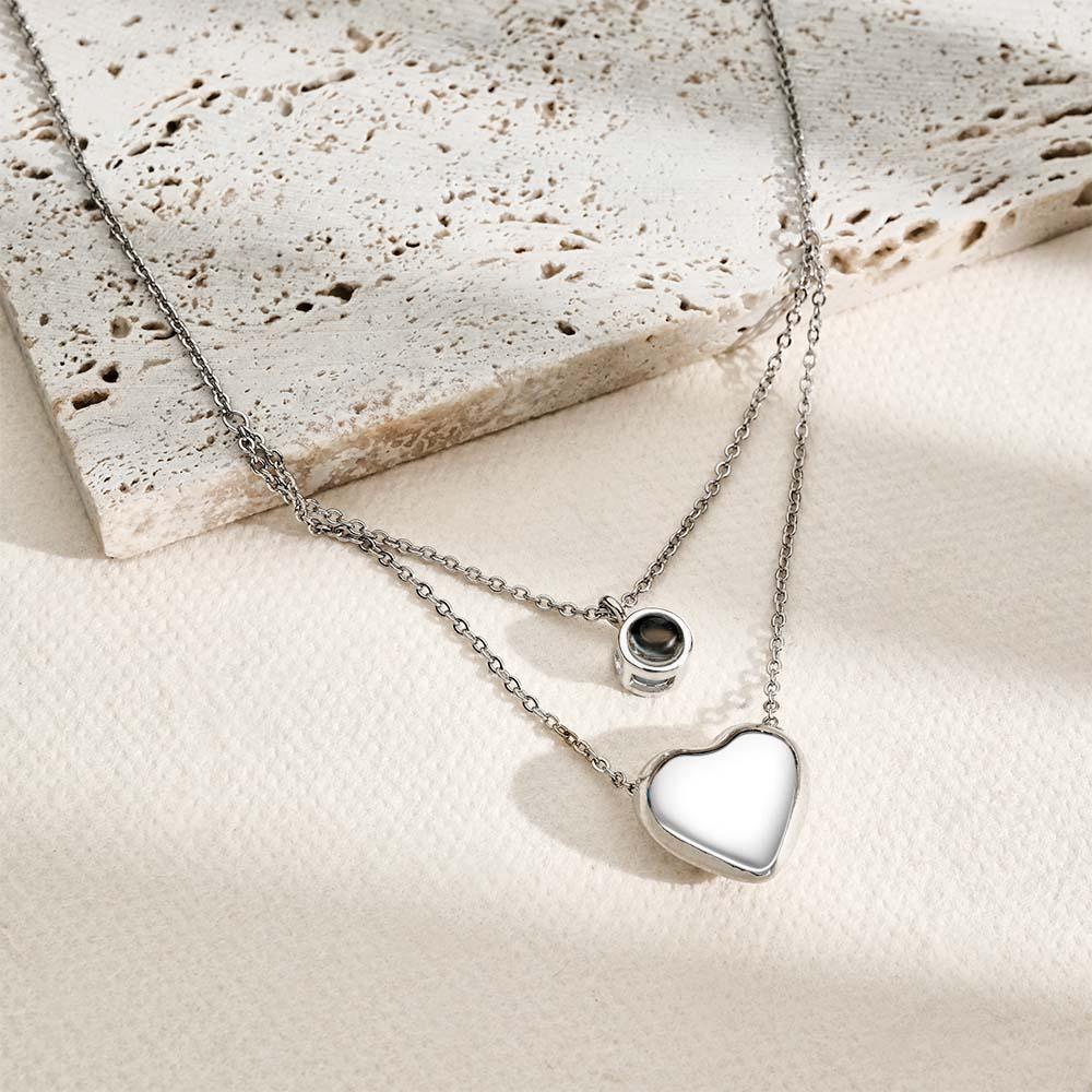 Custom Projection Necklace Double Layer Heart Couple Gift - soufeelmy