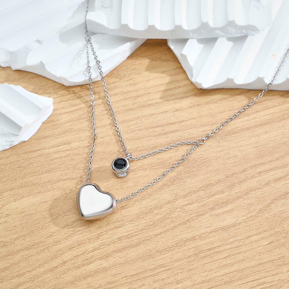 Custom Projection Necklace Double Layer Heart Couple Gift - soufeelmy