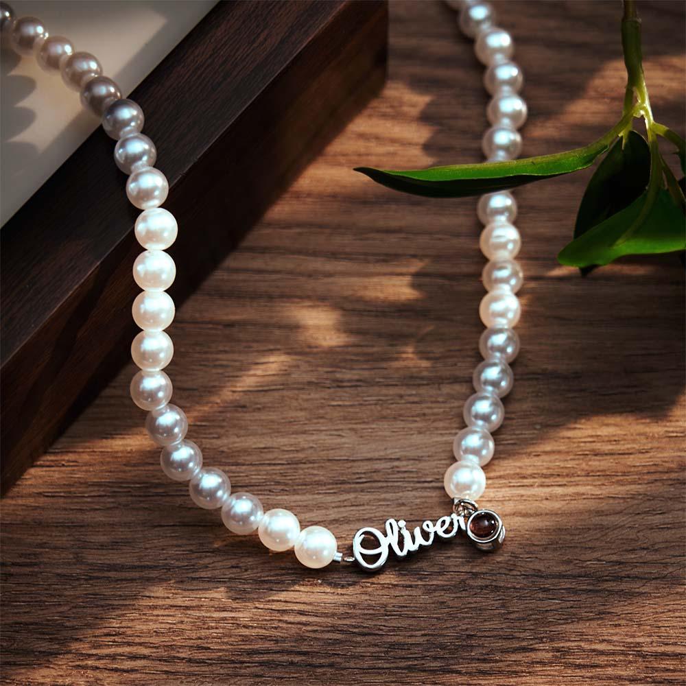Custom Name Necklace Projection Classic Pearl Chain Gift for Her - soufeelmy