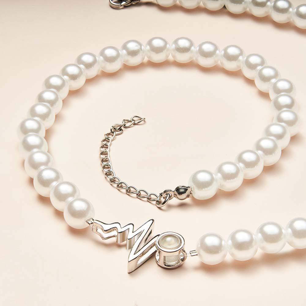 Custom Projection Necklace Heartbeat Style Pearl Chain Gift for Her - soufeelmy