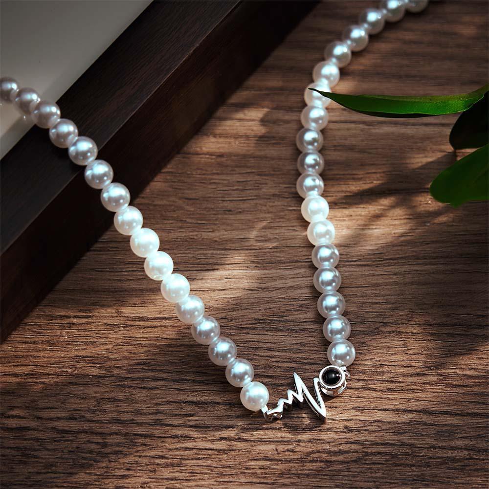 Custom Projection Necklace Heartbeat Style Pearl Chain Gift for Her - soufeelmy