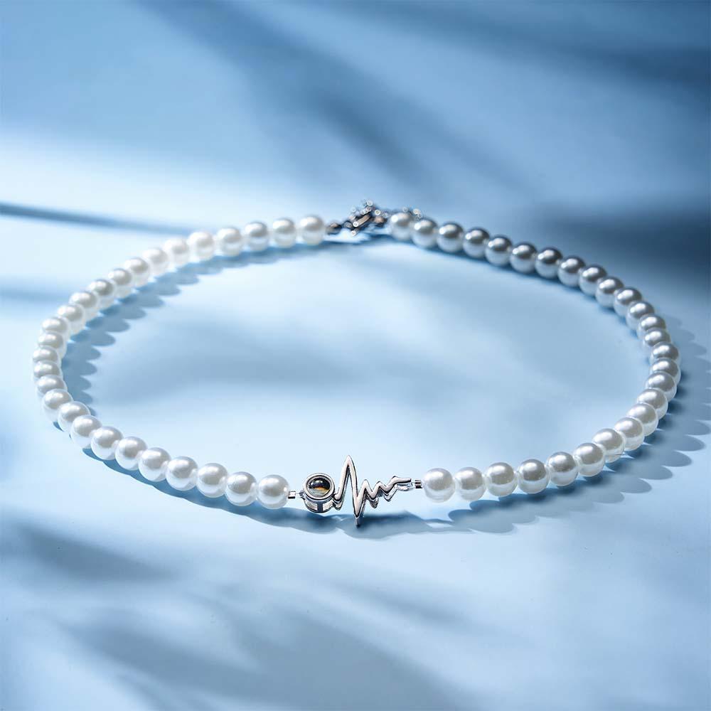 Custom Projection Necklace Heartbeat Style Pearl Chain Gift for Her - soufeelmy