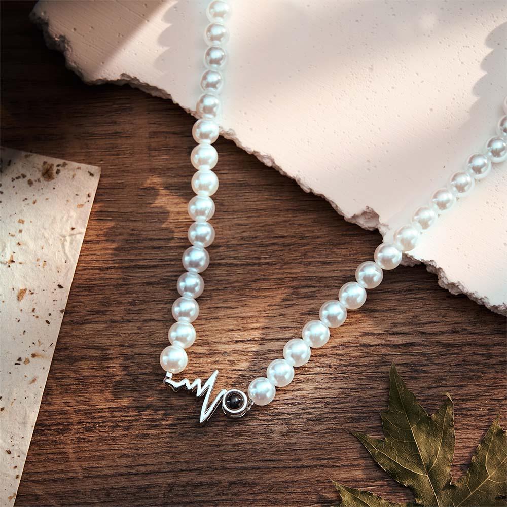 Custom Projection Necklace Heartbeat Style Pearl Chain Gift for Her - soufeelmy