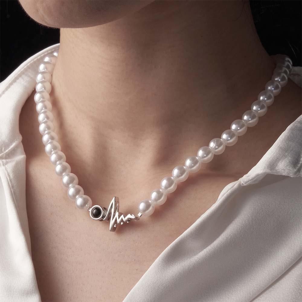 Custom Projection Necklace Heartbeat Style Pearl Chain Gift for Her - soufeelmy