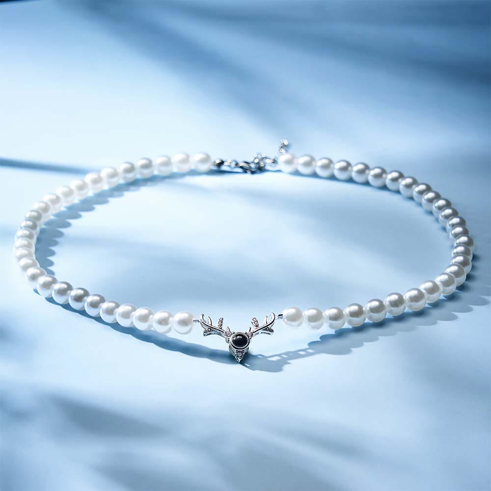 Custom Projection Necklace Antlers Pearl Chain Romantic Gift - soufeelmy