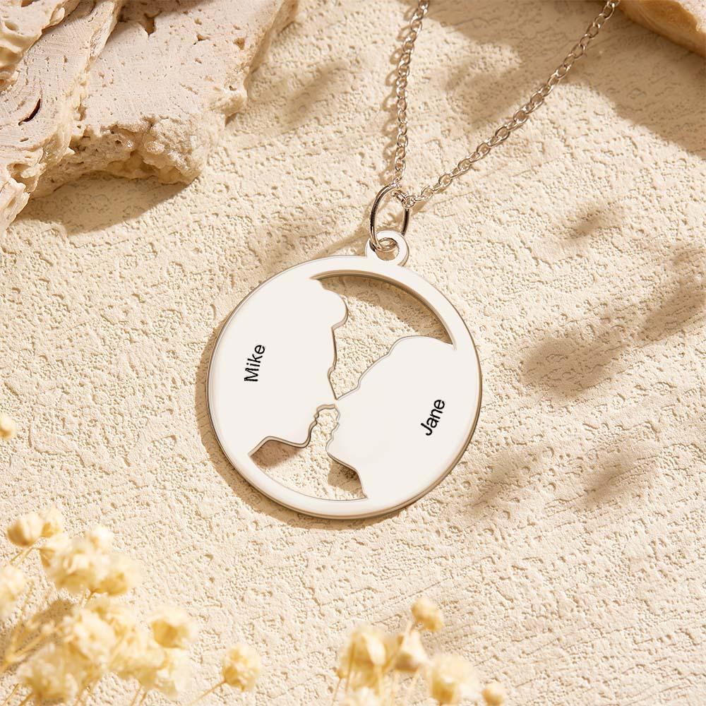 Custom Photo Silhouette Necklace for Couple with Custom Names - soufeelmy