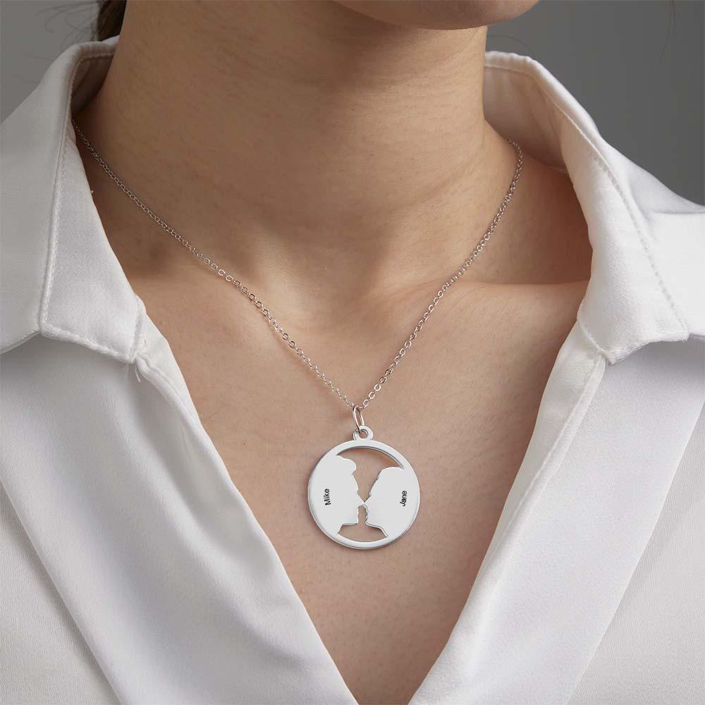 Custom Photo Silhouette Necklace for Couple with Custom Names - soufeelmy