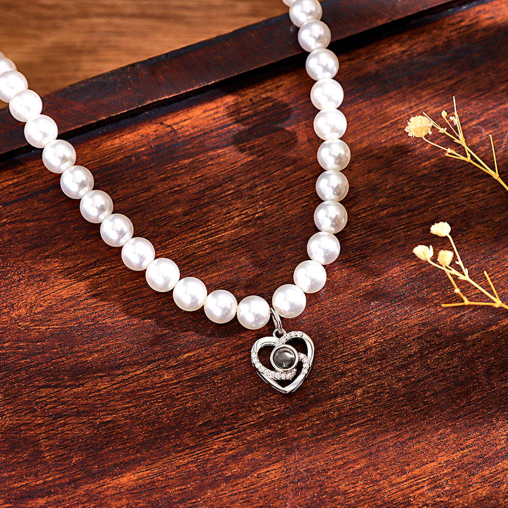 Custom Projection Necklace Pearl Chain Diamond Heart Gift - soufeelmy