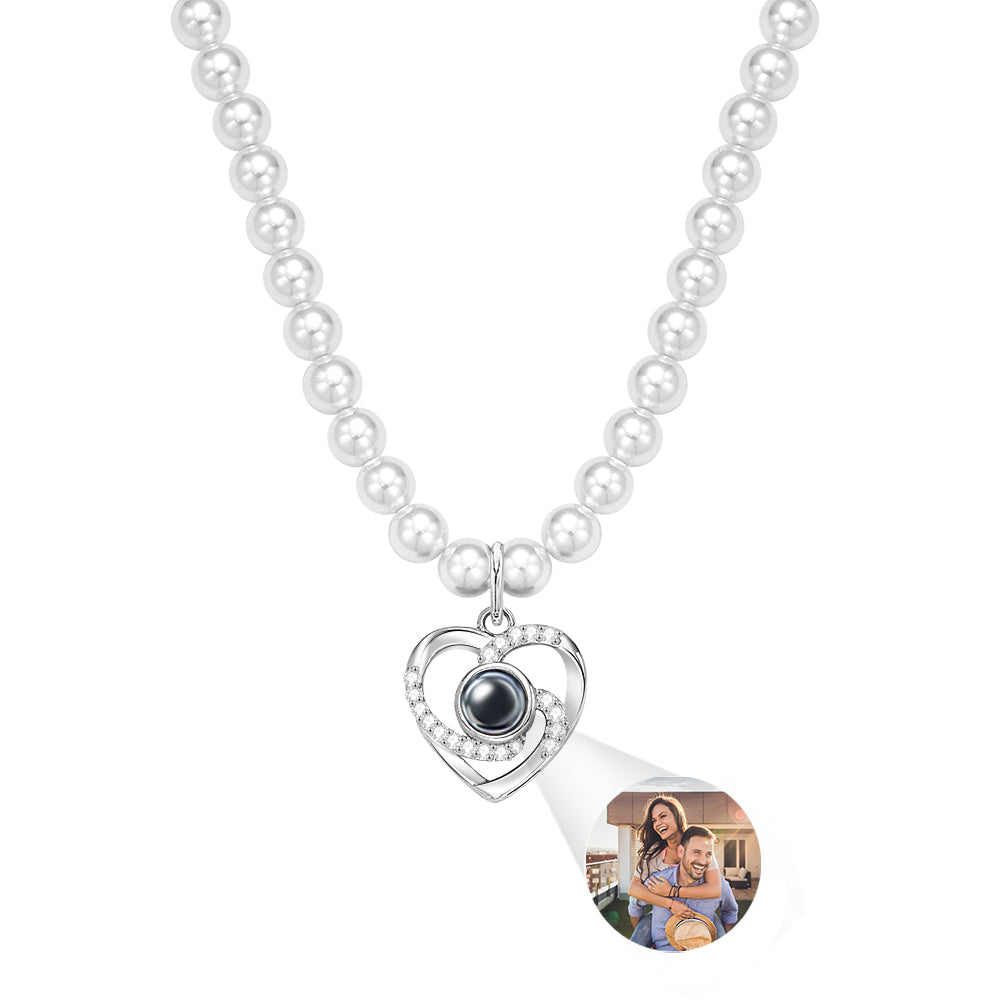 Custom Projection Necklace Pearl Chain Diamond Heart Gift - soufeelmy
