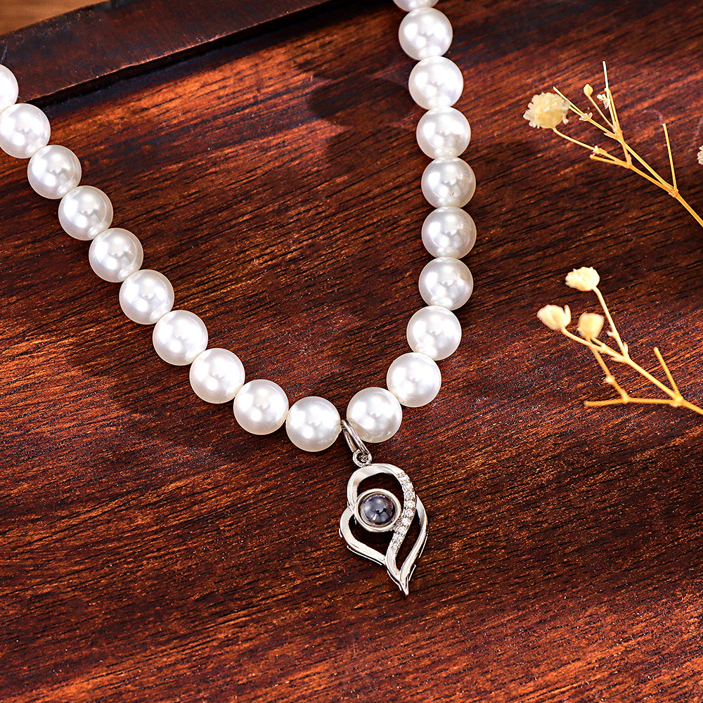 Custom Projection Necklace Double Heart Pearl Gift for Her - soufeelmy