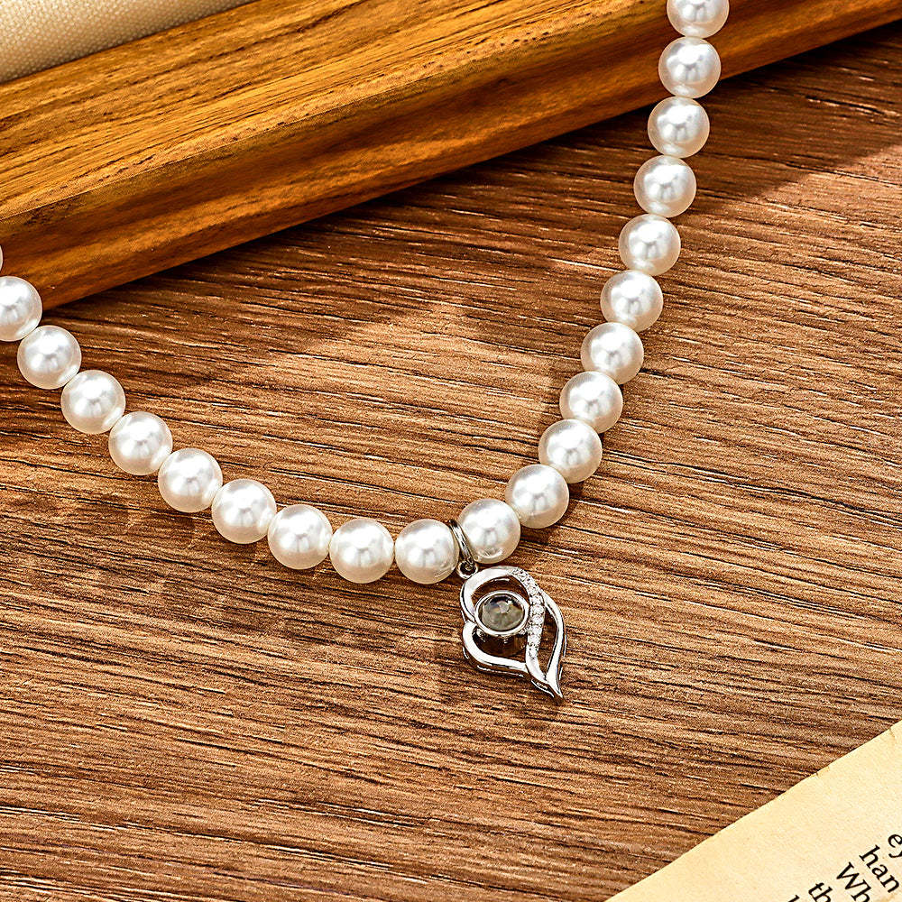 Custom Projection Necklace Double Heart Pearl Gift for Her - soufeelmy