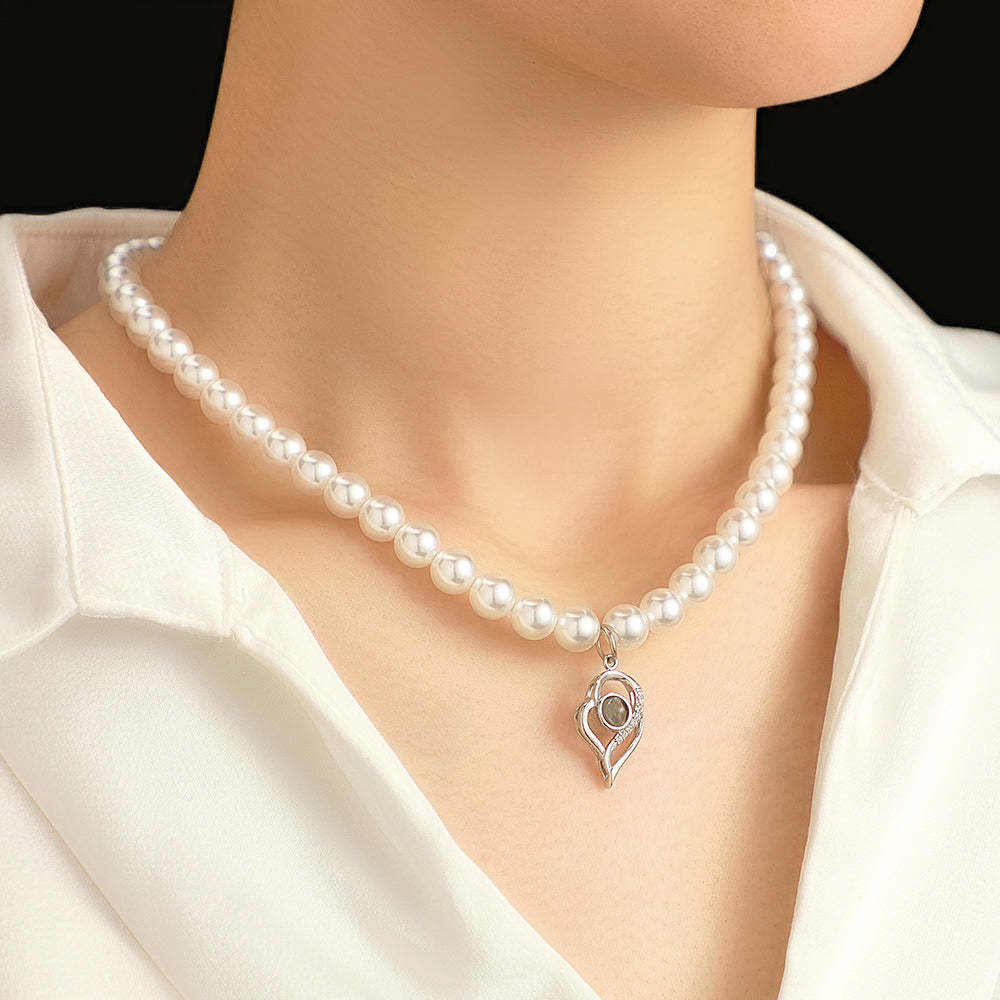 Custom Projection Necklace Double Heart Pearl Gift for Her - soufeelmy