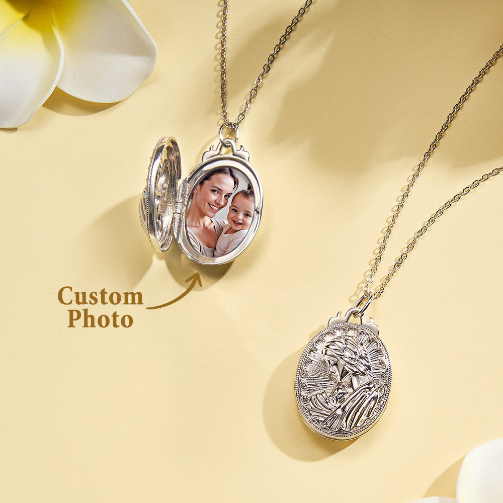 Personalized Photo Necklace Embossed Cubic Locket Necklace Birthday Gift for Mom - soufeelmy
