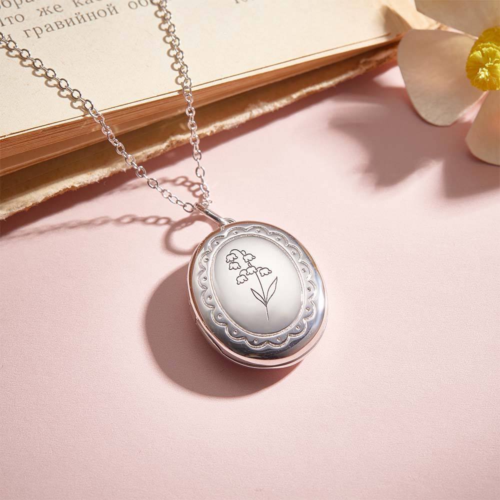 Personalized Birth Flower Locket Necklace with Photo Necklace Jewelry Gift for Her - soufeelmy